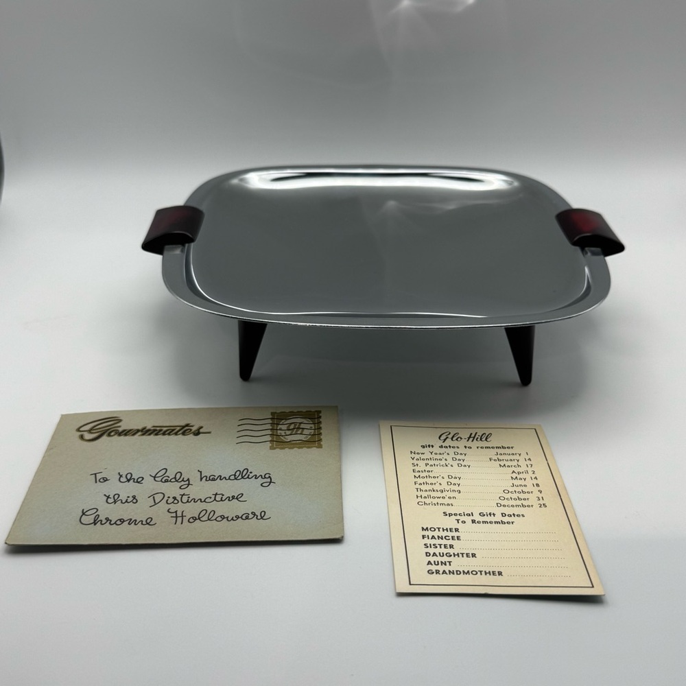 Glo-Hill Gourmates Chrome Serving Tray Mid Century Modern Atomic Retro Hostess